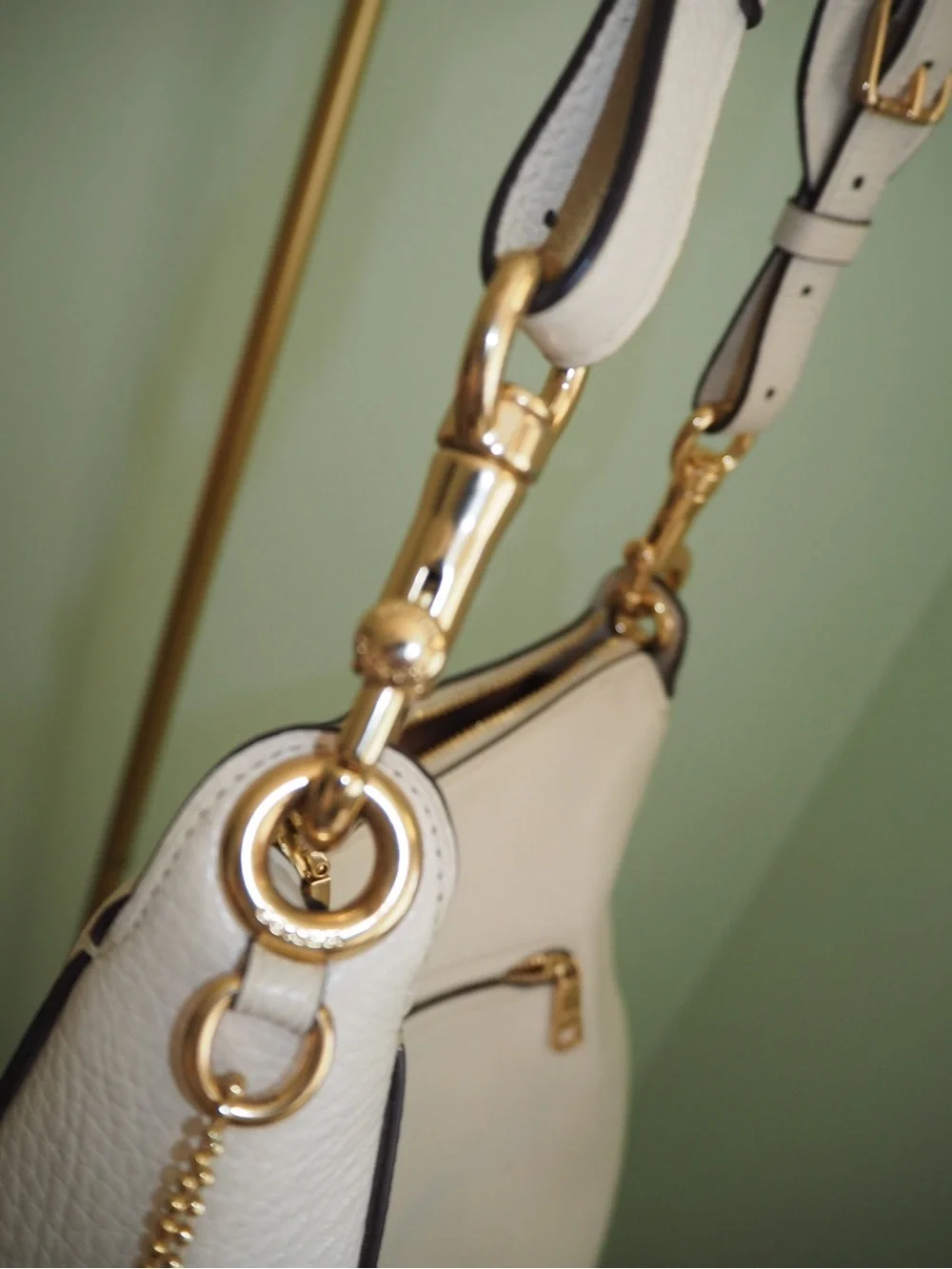 COACH Chalk Off White Pebble Leather Small Hobo Shoulder Bag Gold Hardware